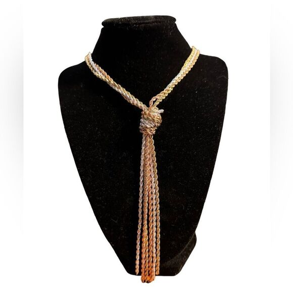 NWT Charter Club Tri-Tone Multi-Chain Knotted Lariat Necklace, 30”+ 2” - Picture 2 of 5